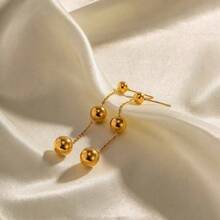 1 Pair Stainless Steel Ball Pendant Earrings, Suitable For Daily Wear And Gift - Yellow Gold - View 4