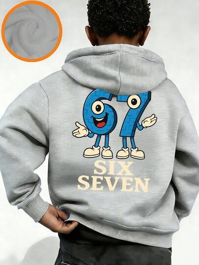 Tween Boy "Italian Brain Rot Funny Number 67" Graphic Pullover Sweatshirt Sweatshirt, Warm & Comfortable Thermal Lined Pullover Pullover Sweatshirt For Autumn/Winter, Suitable For Fun Boys Everyday, Streetwear, And Campus Wear