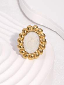 1枚时尚法式复古风小众优雅镀金不锈钢几何椭圆开口戒指，适合女士日常、派对和约会佩戴。 - 開口戒 - 查看 3