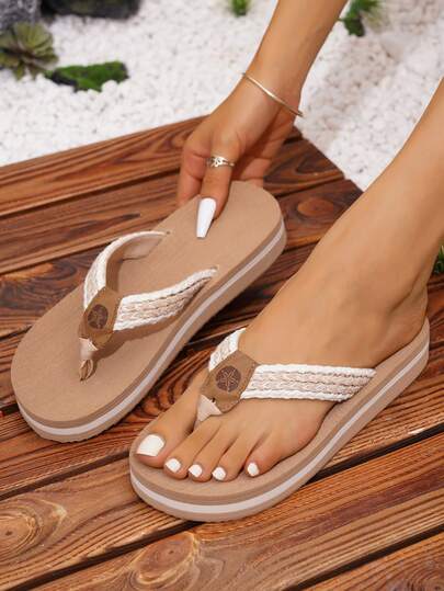 Popular Women's Fashionable Casual Thong Sandals, Lightweight And Comfortable Summer Outdoor White Flip Flops