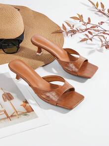 Dép xỏ ngón cao gót hở mũi họa tiết đá sang trọng thời trang mới dành cho nữ, giày bệt đế bằng đa năng thích hợp đi biển và mặc thường ngày (Kiểu dáng ngẫu nhiên) - màu nâu - Xem 1