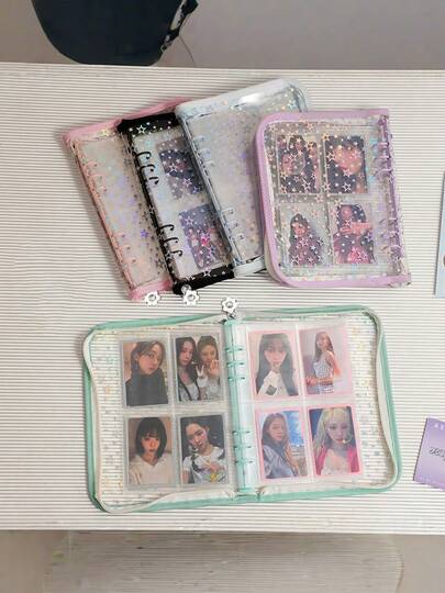 A5 Laser Star Zipper Binder Notebook Suitable For Fans For Women Wallet Mini Wallet Purse Wallet Small Wallet Cute Wallet Mothers Day Gift Cruise Essential Cute Stuff Money Clip Wallet Teacher Accessories Photocard Photo Card Holder Cute Purses