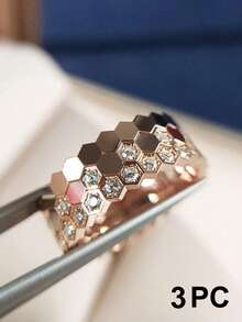 3件套蜂窝戒指首饰套装 - 时尚首饰套装，适合日常佩戴，也是圣诞节、新年、情人节和其他节日的礼物之选。 - 蜂巢戒指套裝 - 查看 4