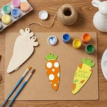 20 Peças Grandes Decorações de Madeira Não Acabadas com Tema de Páscoa, 10 Peças Fatias de Madeira + Cordas de Suspensão, Formato de Cenoura, Fatias de Madeira Criativas Feitas à Mão Presentes de Feriado, Decoração, Enfeites Pendentes para Casa - Pendentes de Feriado, Suspensões - Multicolorido - Visão 5