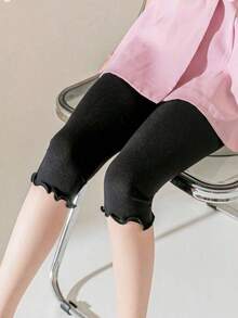 3pcs/Pack Young Girl' Soft & Comfortable White Frill Trim Leggings, Versatile Layering Pants For Spring & Autumn - Multicolor - View 4