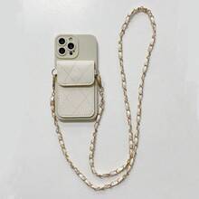 Wallet 1pc Fashion Long Chain Card Holder + Minimalist Beige Eye Design Anti-Drop TPU Phone Case, Shoulder Strap Compatible With IPhone17/17pro/17Air/17promax, OPPO, Vivo, Redmi, Series - Beige - View 5