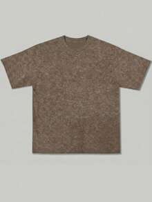 FRACTYR Men's Summer Fashion Minimalist Solid Color Crew Neck Vintage Washed Short Sleeve T-Shirt | Basic Style Street Casual Tee, Boyfriend Gift - Brown - View 6