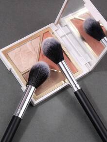 2支柔软不刺激的化妆刷，适用于腮红、散粉、修容，贴合面部轮廓，日常化妆工具 - 黑色 - 查看 5