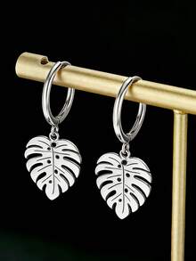 1 buah Anting Hoop Daun Stainless Steel yang Modis, Indah, Lucu, Minimalis, dan Unik, Cocok untuk Pakaian Wanita di Musim Semi, Musim Panas, Musim Gugur, dan Musim Dingin, Cocok untuk Kerja, Belajar, Kencan, Perjalanan, Konser, Pesta, dan Juga Dapat Diberikan Sebagai Hadiah untuk Berbagai Hari Raya - Daun Perak 1 - View 4