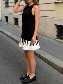 Womens Y2K Piano Key Pleated Mini Dress Vintage Music Theme Bodycon Short Tank Dress 2000s Aesthetic Party Clubwear - màu đen - Xem 5