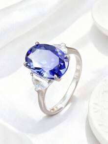 1 pieza Anillo de boda de plata 925 con tanzanita de 5 quilates, elegante para fiestas y banquetes, regalo de alta calidad para el Día de la Madre, Ramadán, Carnaval - Plateado - Ver 4