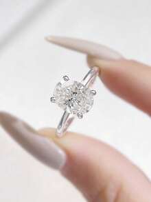 1pc 1ct-2ct Romantic Four-Prong Oval Solitaire Moissanite Wedding Ring, S925 Sterling Silver Luxury Engagement Ring, Promise Ring, Anniversary Ring, Women's Jewelry Gift, Valentine's Day Gifts - Silver - View 5