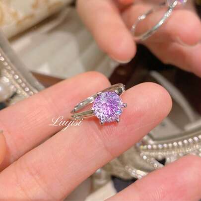 Bestselling Zirconia Firework Cut Ring, Women's Fashion Luxury Inlaid High-Carbon Diamond & Pink Diamond Band