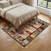 1PC Vintage Bohemian Area Rug, Colorful Geometric Floor Carpet For Living Room & Bedroom - A - View 10