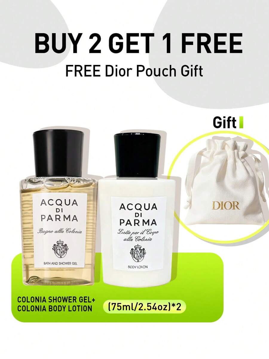 Acqua Di Parma Colonia Mini Set: Shower Gel + Body Lotion (75ml) With Complimentary Dior Cosmetic Bag - Travel Kit, Hydrating, Fragrant Body Care