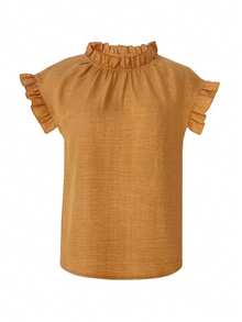 Elegant Women's Ruffle Collar Loose Casual Blouse - Mustard Yellow - View 2