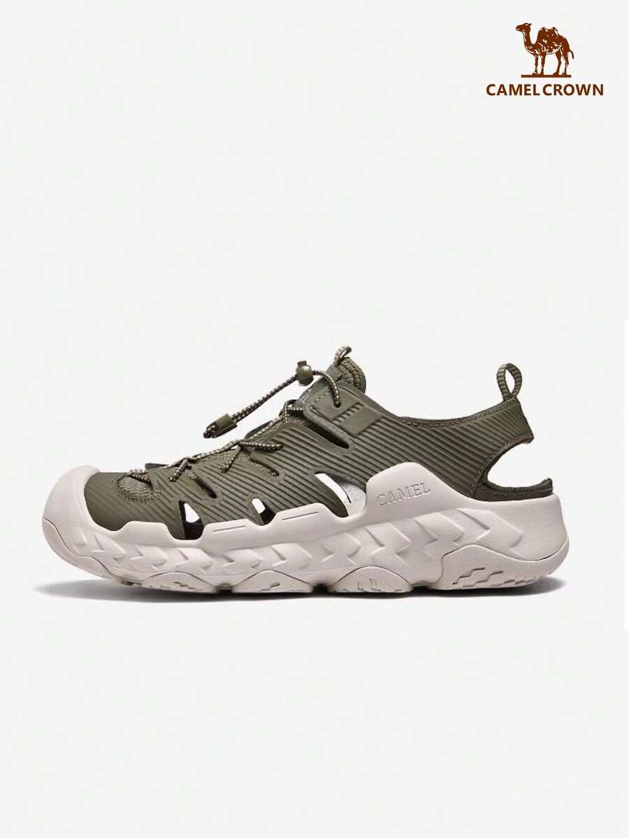 CAMEL CROWN 男士徒步凉鞋，带足弓支撑，运动徒步涉水鞋，包头设计，舒适透气，夏季户外涉水凉鞋 - 橄欖綠 - 查看 1