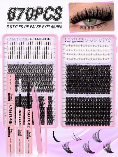 670/712 Cluster False Eyelashes, Density 10D-100D, With Pointed Tips And Lower Lashes, D-Curl, Length 10-18mm, Ultra-Light And Soft, Durable, Suitable For DIY; Cat Eye Style Cluster False Eyelashes Can Temporarily Enhance Eye Beauty, Removable, Suitable For Beginners, Portable False Eyelashes, Very Suitable For Daily Wear, Wedding Bride Makeup, Holiday Eye Makeup Set, 2026 Special Edition Natural Style