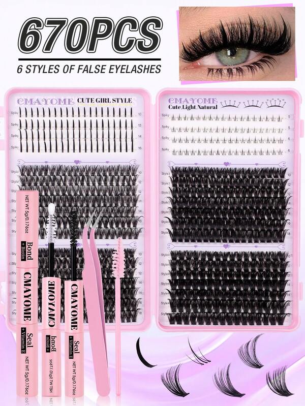 670/712 Cluster False Eyelashes, Density 10D-100D, With Pointed Tips And Lower Lashes, D-Curl, Length 10-18mm, Ultra-Light And Soft, Durable, Suitable For DIY; Cat Eye Style Cluster False Eyelashes Can Temporarily Enhance Eye Beauty, Removable, Suitable For Beginners, Portable False Eyelashes, Very Suitable For Daily Wear, Wedding Bride Makeup, Holiday Eye Makeup Set, 2026 Special Edition Natural Style