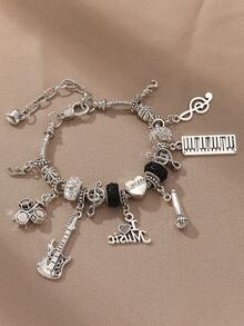 1pc Music Festival Themed Bracelet, TS Friendship Bracelet, Music Festival Concert Cheering Wristband, Fashionable Minimalist Guitar & Drum Band Bracelet - Multicolor - View 1