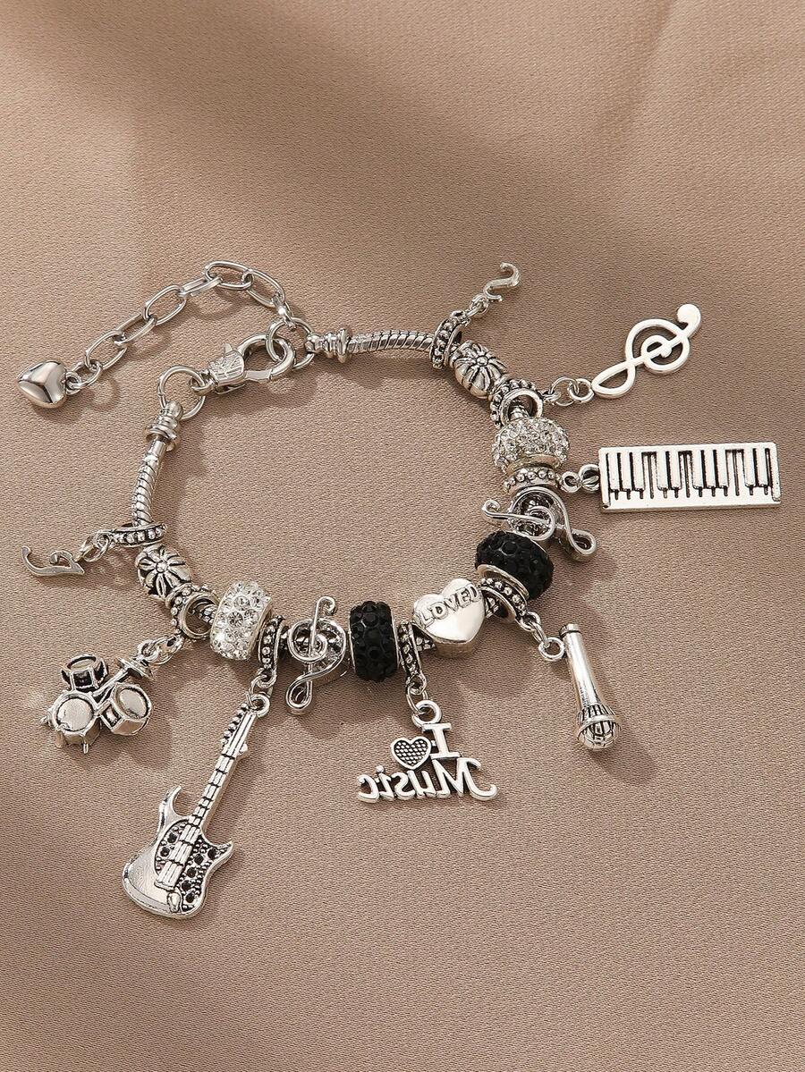 1pc Music Festival Themed Bracelet, TS Friendship Bracelet, Music Festival Concert Cheering Wristband, Fashionable Minimalist Guitar & Drum Band Bracelet - Multicolor - View 1