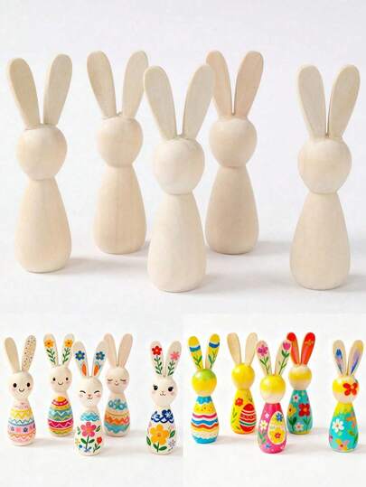 6pcs Paintable Wooden Easter Bunny Decorations, Easter Decor, Easter Party Decorations, Creative Easter Doodle Wooden Decor, Joyful Easter Decorations, Easter Kids Art Bunny Decor, Easter Family Art Activity, Easter Gift Bag Filler, Easter Room Decor, Easter Home Decor, Easter Cabinet Display, Party Favors