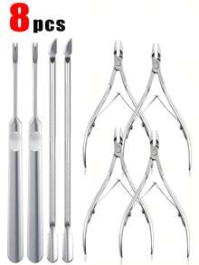 8pcs/6pcs/4pcs/3pcs/1pc Stainless Steel Nail Clippers, Cuticle Remover, Foot File, Nail Pusher, Manicure & Pedicure Tools Set With Non-Slip Handle, Designed For Men And Women - Multicolor - View 1