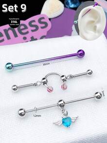 Bộ 3 khuyên tai phong cách công nghiệp Y2K, bao gồm khuyên tai hình rắn và trăng khuyết, khuyên tai hình trái tim và cánh bằng thép không gỉ, và khuyên tai dạng thanh hình răng bướm, phù hợp cho cả nam và nữ, kích thước 38mm/1.5" thích hợp cho xỏ khuyên công nghiệp, xỏ sụn, thích hợp cho Halloween, Giáng sinh, tiệc tùng và đeo hàng ngày. - Màu xanh nhạt - Xem 5