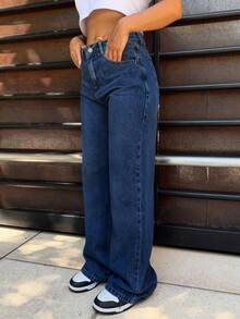 Boyfriend Style Straight Leg Jeans For Women - Dark Wash - View 5