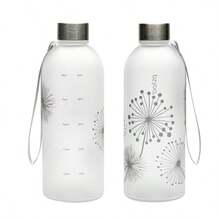 Botella de Agua Transparente de 32 Onzas con Marcador de Tiempo Diseño de Diente de León sin BPA Reutilizable para Fitness - Diente de león plateado - Ver 8