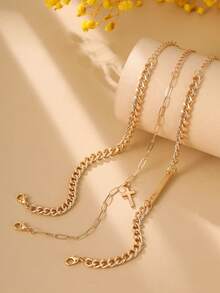 Tkool 3pcs/Set Classic Safety Pin, Paper Clip, Cross Mixed Design Bracelet Set For Women - Yellow Gold - View 4