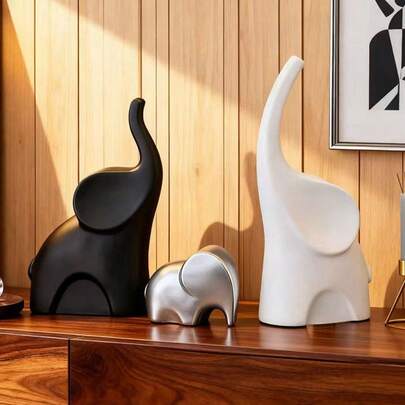 1 pieza Figura decorativa de familia de 3 elefantes, decoración del hogar para sala de estar, entrada, mesa, decoración minimalista moderna - Regalo de inauguración de casa, regalo sorpresa para amigos