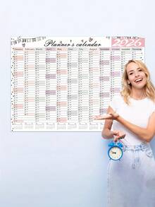 2026年挂历计划本 - 2026年全年日历视图，展开尺寸：29.2 x 20.7英寸/74.2 x 52.5厘米，2026年挂历计划本，家庭管理，学习用品，时尚计划本，简约设计，耐用纸张，书写流畅，月度计划，规划工具，家居收纳，办公用品 - 多色 - 查看 2