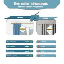 1支装加厚金色窗帘杆，适用于80至200厘米的窗户，直径3/4英寸，现代设计，适用于卧室、客厅、阳台、厨房，可调节长度，拼接式金属加长窗帘杆 - 金色 - 查看 6