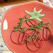 5pcs Tomato Shaped Dual-Color Asymmetrical Bookmarks With Leaf Top, Creative Desktop Decor, Office/Study Diary Accessories, Interesting Stationery, Sturdy Bookmarks - Multicolor - View 6