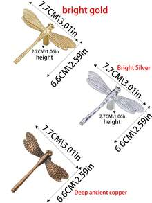 1个现代金色蜻蜓造型橱柜把手,适用于橱柜、抽屉、衣柜、梳妆台、鞋架、儿童房,电镀铜材质,附带螺丝。 - 單孔 - 查看 9