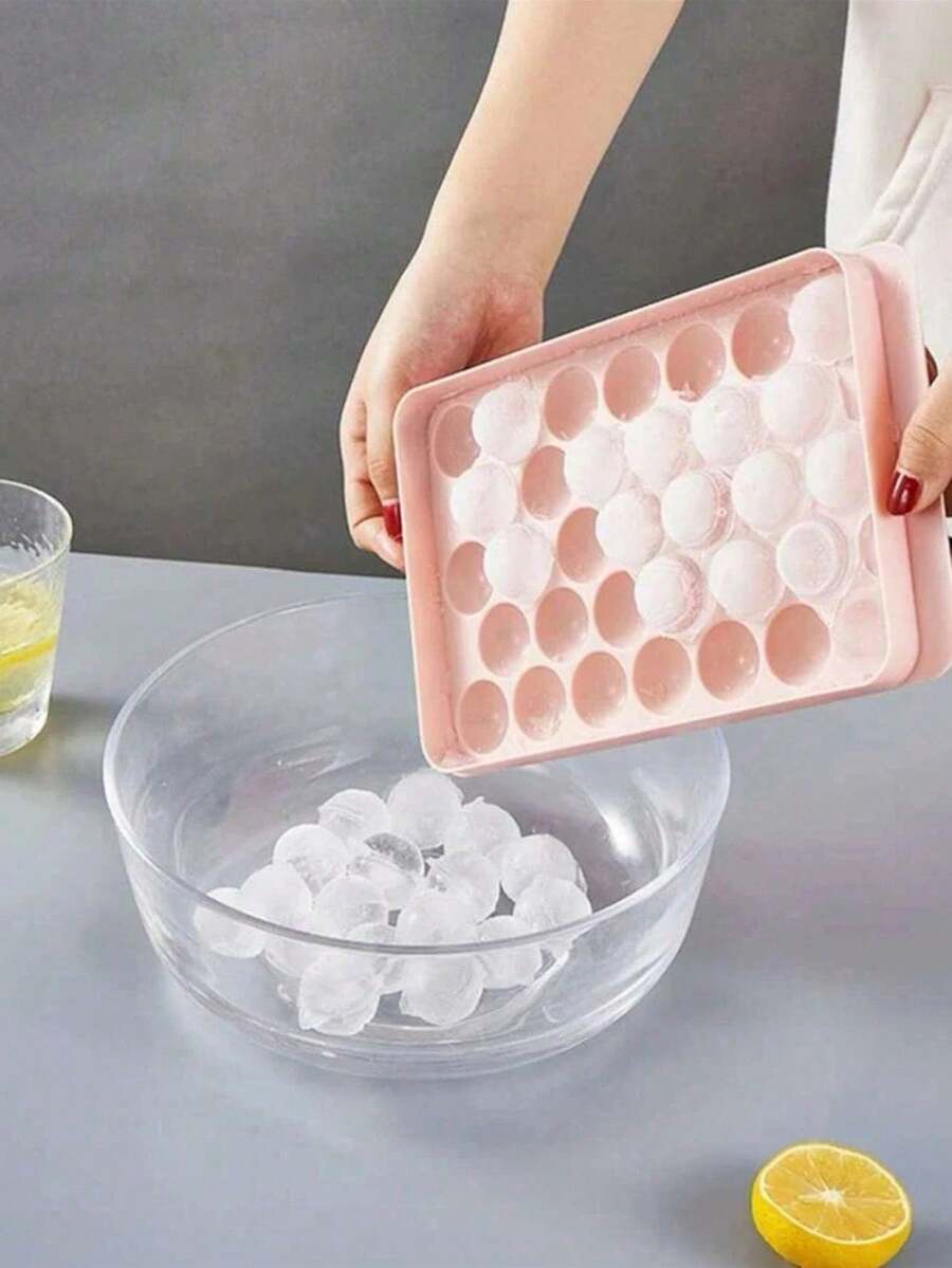 1pc Silicone 33 Grid Circular Ice Tray, Polished Glossy Surface, Dustproof, Suitable For Home Kitchen, 33 Grid Spherical Ice Tray - Pink - Multicolor - View 1
