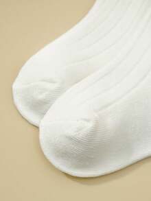 3双装女童竖条纹过膝袜，白色百搭优雅女士休闲中筒袜，四季皆宜 - 彩色 - 查看 3