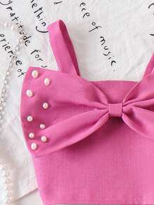 2件套女童休闲3D蝴蝶结串珠吊带背心和短裤套装 - 玫紅色 - 查看 4