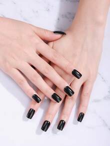 Tiras de gel de uñas semi curadas, beige gelatinoso, 16 piezas de envolturas de gel para uñas, pegatinas, se requiere luz UV, calidad de salón, uñas de larga duración, suministros para uñas - Negro - Ver 4