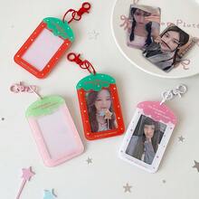 极简设计可爱卡通草莓3英寸卡包，Kpop粉丝配饰硬卡套，公交卡钱包 - 彩色 - 查看 4