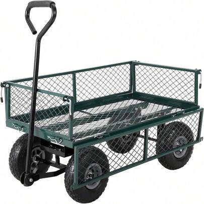 Carro de jardín, vagón de carga convertible con ruedas neumáticas de 10" y asa 2-en-1 para trabajo en el patio, 440 libras, acero resistente