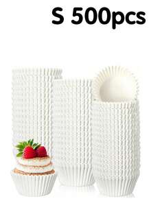 100/500个装烘焙纸杯蛋糕衬垫，甜点烹饪容器，蛋糕纸杯，甜点纸杯，防油烘焙杯，纸杯蛋糕模具，经典烘焙工具，纸质 - 彩色 - 查看 16