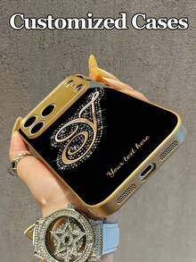 1pc Customizable Personalized Text & Gold Floral Rhinestone Letter Design Tempered Glass Phone Case, Compatible With IPhone 17 Air/16 ProMax/15 Pro/14 Plus/13 Pro/12 Pro Max/11/Xs Max/8/7/6 Plus, S24 Ultra/S25 Ultra/A12, High-End Business Custom Gift For Boyfriend, Girlfriend, Family - Gold - View 8