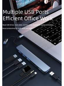 8-In-1 Type-C Hub, Multifunctional Card Reader, Laptop Computer Expansion Dock, USB Splitter - Silver - View 4