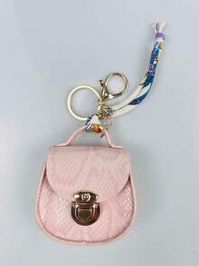 Mini Saddle Bag Keychain, Faux Leather Wallet, Gold Buckle Chain Design, Coin Purse, Multifunctional Earphone Case, Cute Lipstick Holder, Fashion Versatile, Non-Fading And Lightweight, Decorated With Colorful Scarves, Ideal Accessory And Handbag Charm, Suitable For Holidays, Birthdays, Parties, Bridesmaid Gifts, Ramadan, Eid, Valentine's Day Gifts And Souvenirs. - Multicolor - View 10