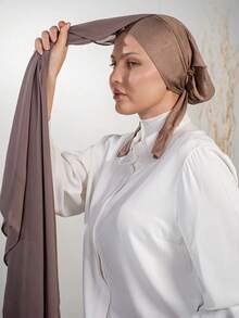 1pc 3-In-1 Quick-Wear Chiffon Hijab With Built-In Magnet And Inner Cap/All-In-One Quick-Wear Hijab--No Pins Needed, Anti-Slip Fit, Instant Wear - Magnetic Instant Hijab - View 12