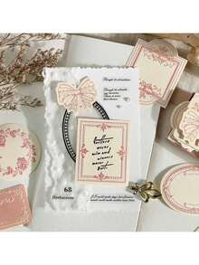 30 Sheets Of Retro Embossed Relief Printing Thickened Cowhide Specialty Paper Memo Pad With Floral Bow Detail Frame, Ins Style, Writable Note Card For Journal Decoration, Craft Paper Back To School - Một cỡ - Xem 6