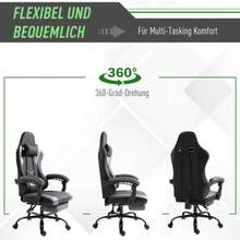 Height-Adjustable Gaming Chair With Headrest And Lumbar Support, Ergonomic, Up To 120 Kg, With Footrest, Black - Grey - View 5