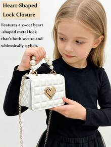 Children's New Pearl Handheld Bag, Cute Pearl&Heart Decor Metal Chain Strap PU Shoulder Crossbody Bag, Flap Closure, Casual Fashion Pearl Handbag,Festival Gift PU Leather Fashion Mini Princess Handbag For Little Girls, , Elegant Little Girl's Clutch For Parties, Dress-Up & Play,Coin Purse, Mini Shoulder Bag, Fashionable Mini Sling Bag To Match Outfits And Accessories[US Local Warehouse]The Best Gift Choice, Birthday Gift - 彩色 - 查看 8